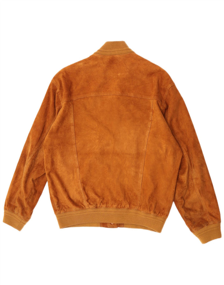 Vintage Mens Suede Bomber Jacket IT 52 Large Beige Leather