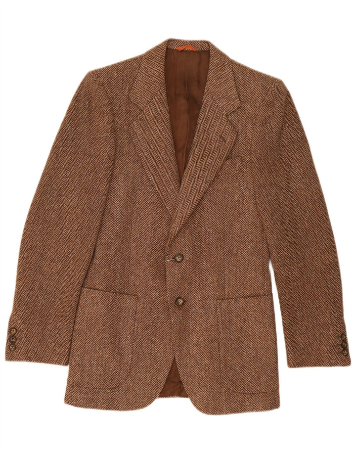 Vintage Mens 2 Button Blazer Jacket IT 44 XS Brown Herringbone Wool