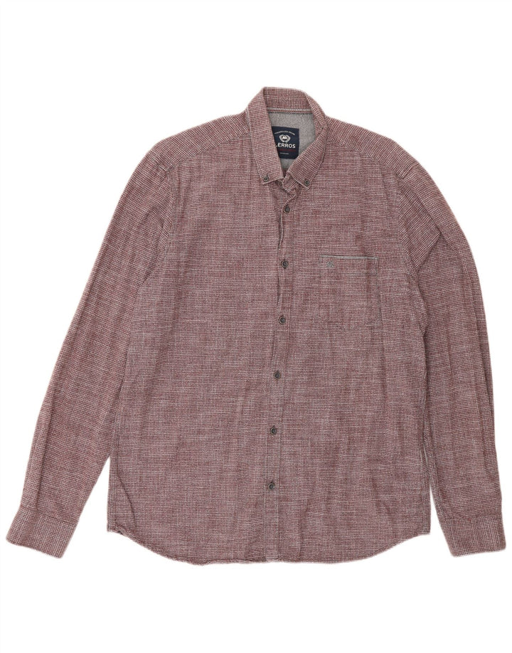 Lerros Mens Classic Fit Shirt Medium Burgundy Check Cotton