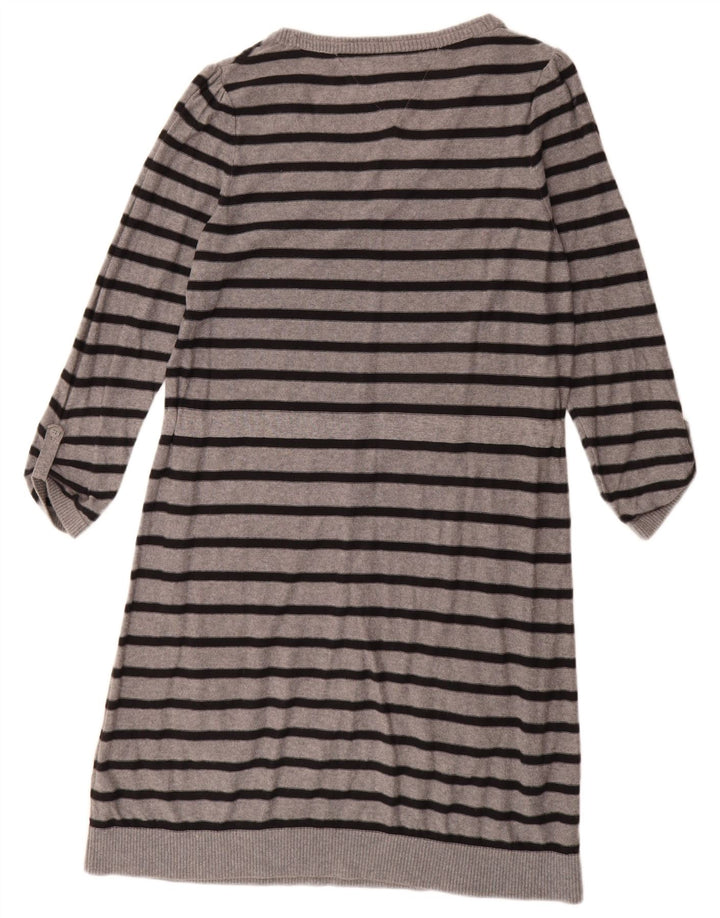 TOMMY HILFIGER Womens 3/4 Sleeve Jumper Dress UK 14 Large Grey Striped