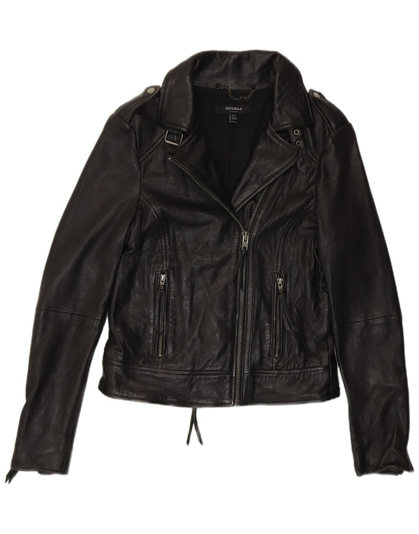 Muubaa Womens Leather Biker Jacket UK 12 Medium Black Leather