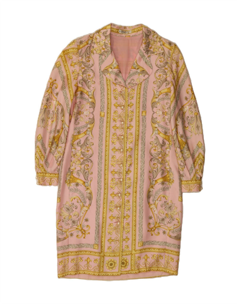 CHRISTIAN DIOR Womens Long Sleeve Shirt Dress IT 44 Medium Pink Floral Vintage Christian Dior and Second-Hand Christian Dior from Messina Hembry 