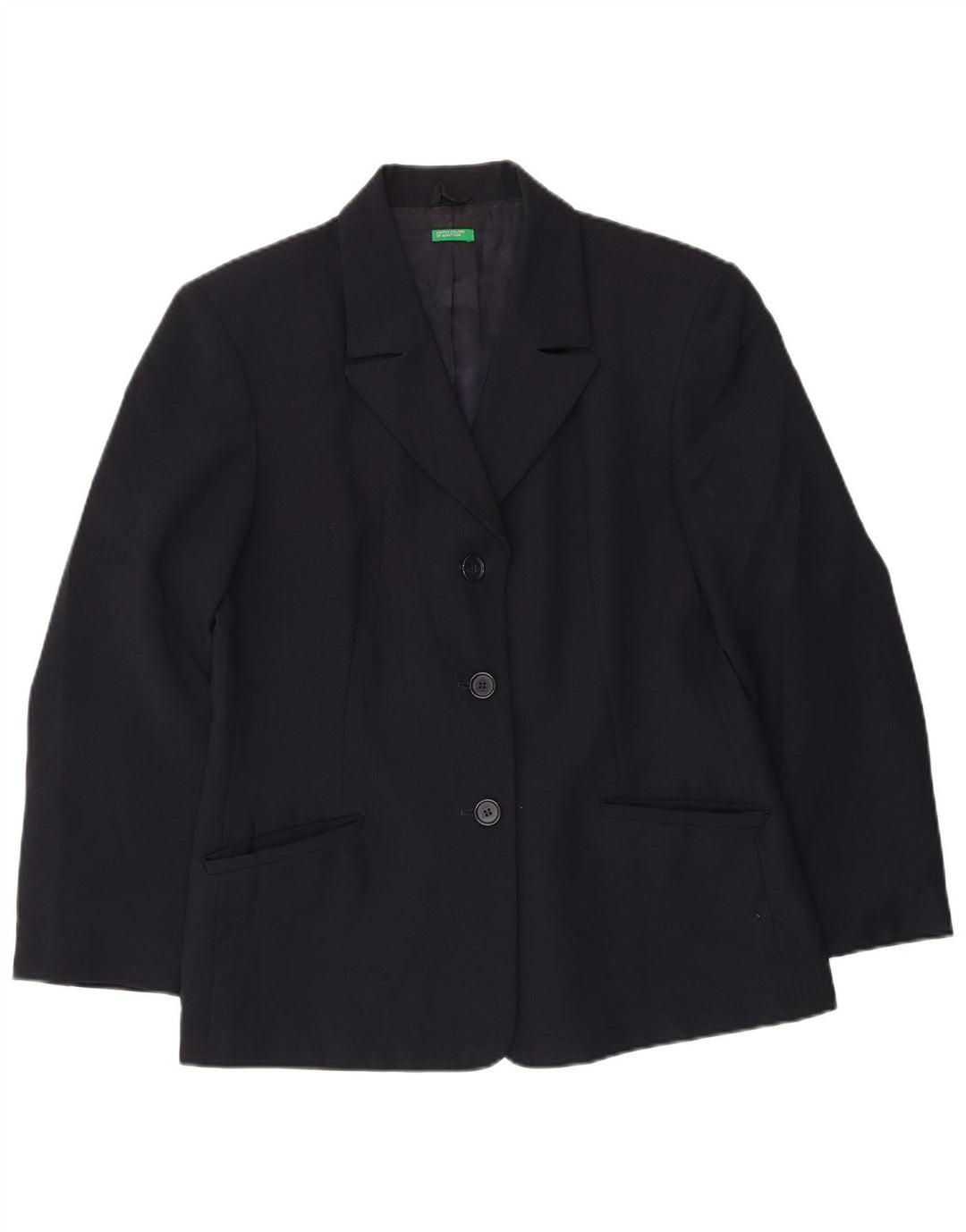 Benetton Womens 3 Button Blazer Jacket IT 46 Large Navy Blue Polyester
