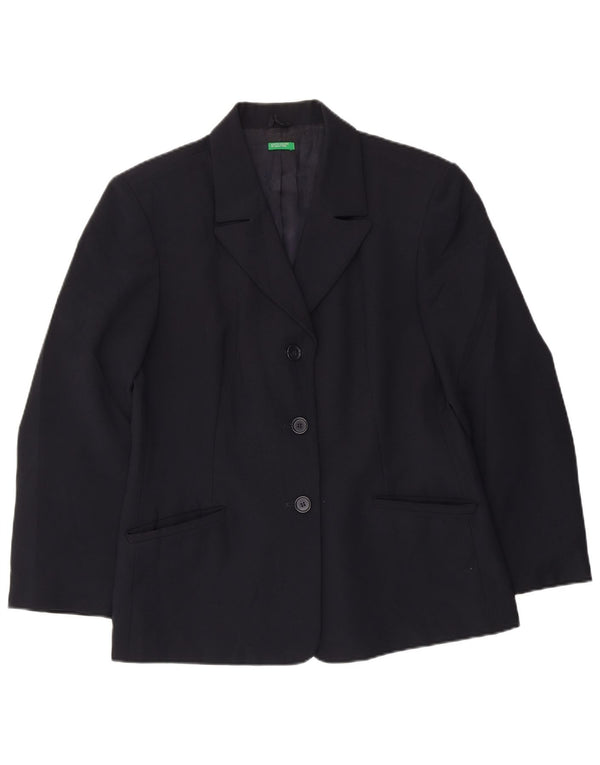 Benetton Womens 3 Button Blazer Jacket IT 46 Large Navy Blue Polyester