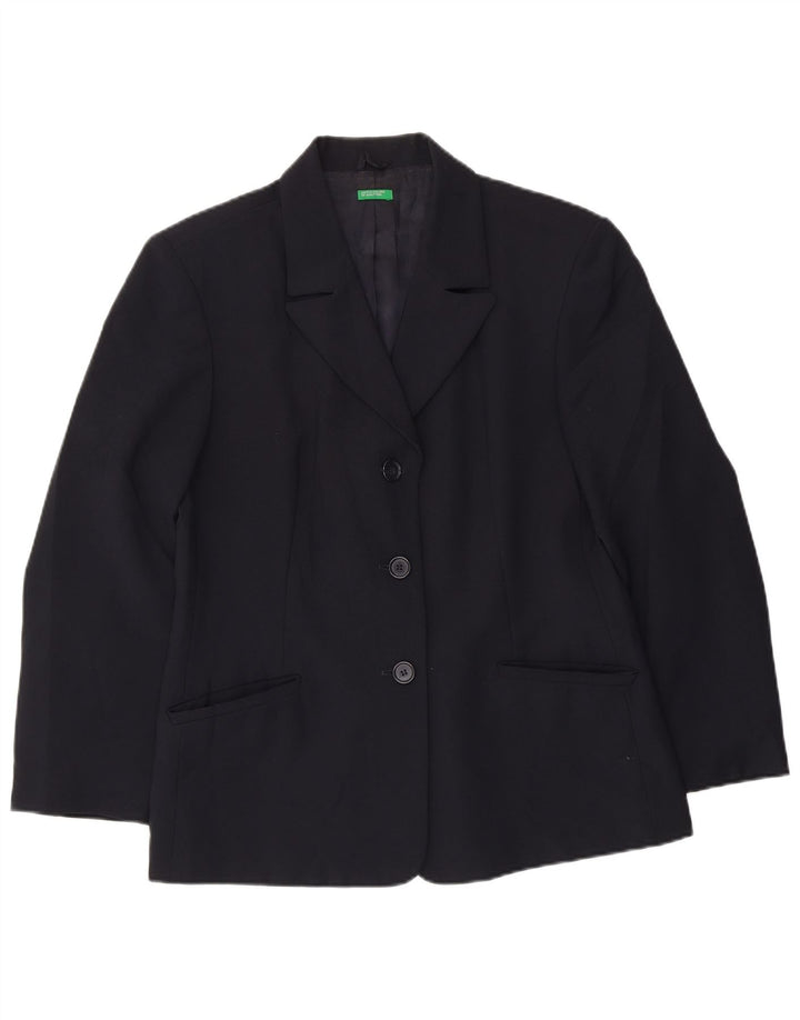 Benetton Womens 3 Button Blazer Jacket IT 46 Large Navy Blue Polyester