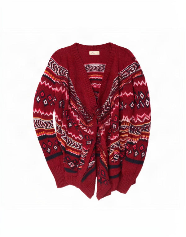 Hollister Womens Open Cardigan Sweater UK 10 Small Red Geometric Cotton