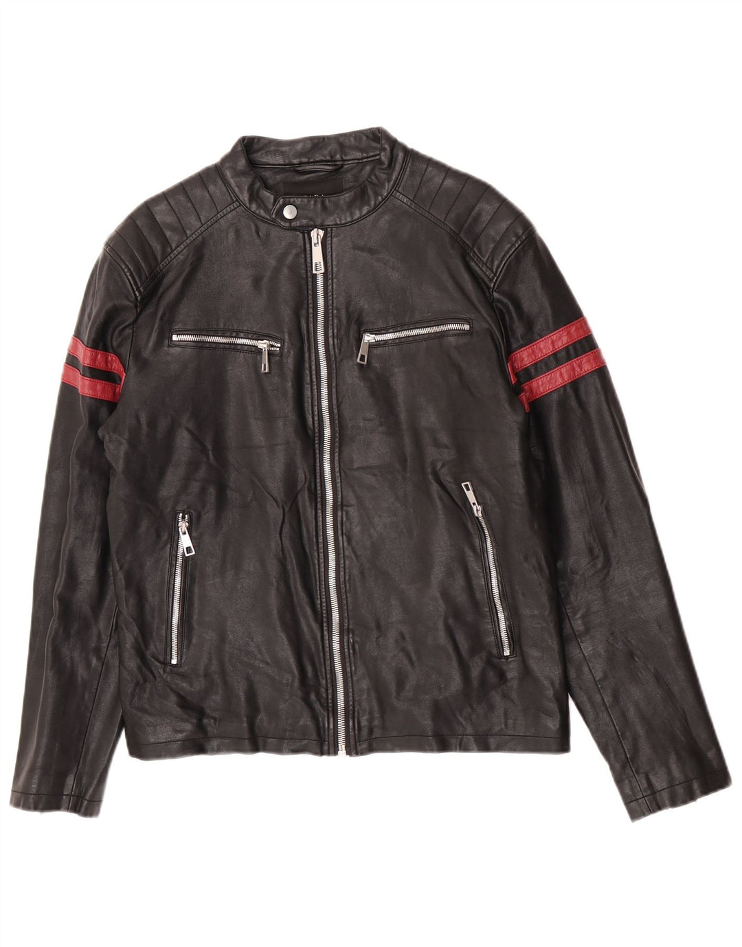 Zara Mens Biker Jacket UK 38 Medium Black Striped