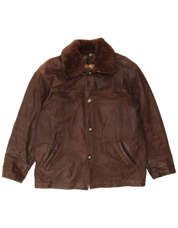 VINTAGE Mens Leather Jacket UK 40 Large Brown Leather