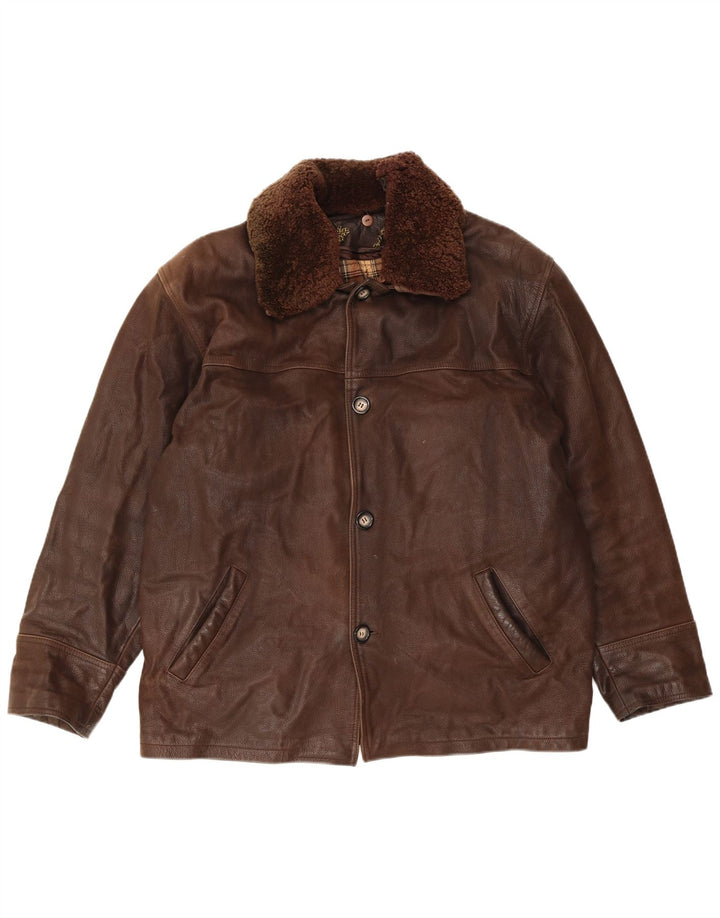 VINTAGE Mens Leather Jacket UK 40 Large Brown Leather