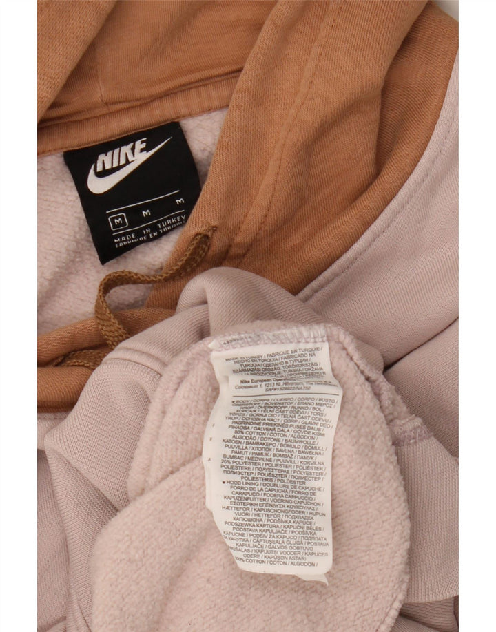 NIKE Womens Crop Oversized Hoodie Jumper UK 14 Medium Pink Colourblock