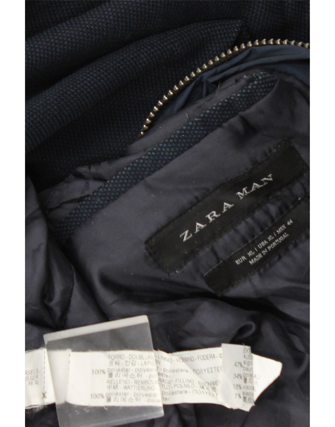 Zara Mens Bomber Jacket UK 42 XL Navy Blue Check Polyester