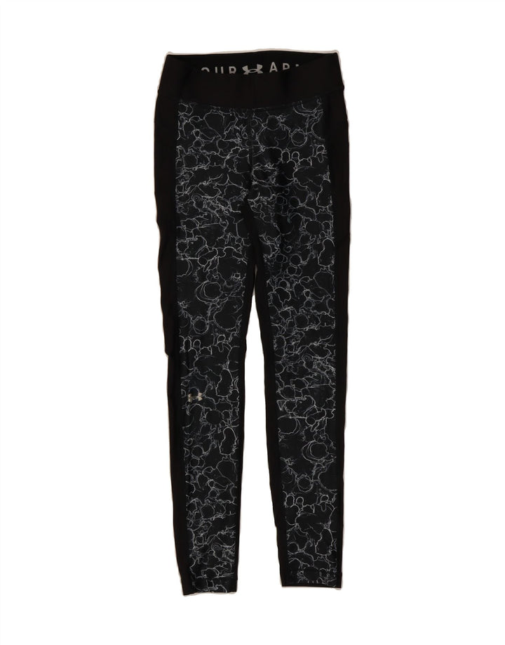 UNDER ARMOUR Womens Heat Gear Abstract Pattern Leggings UK 8 Small  Black Vintage Under Armour and Second-Hand Under Armour from Messina Hembry 