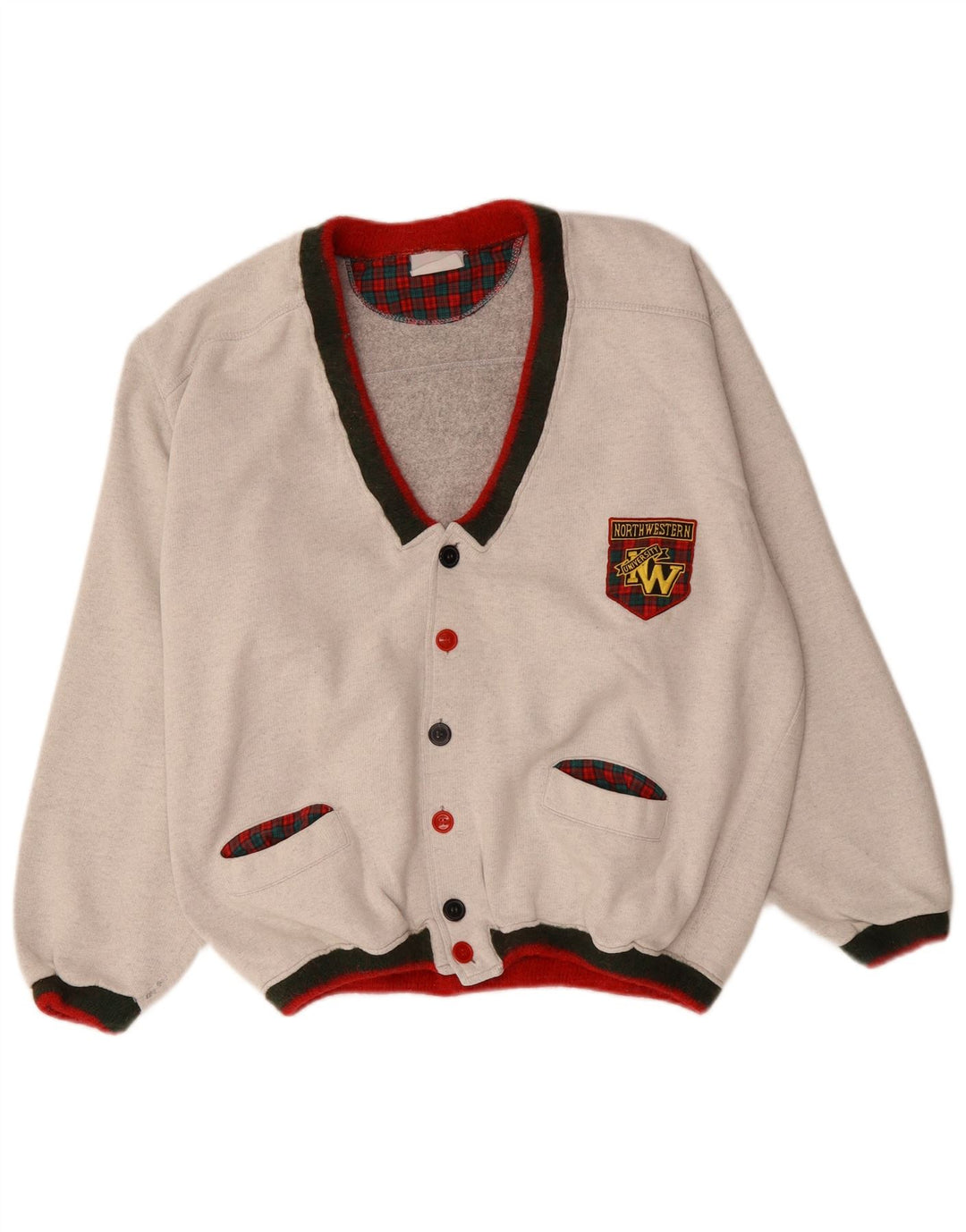 North Western Mens Graphic Cardigan Sweater XL Grey