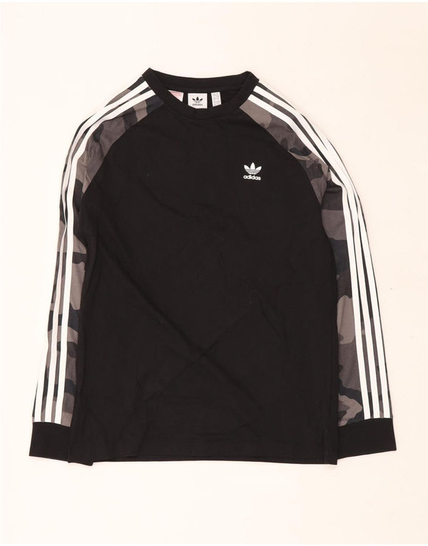 ADIDAS Boys Top Long Sleeve 13-14 Years Black Camouflage Cotton