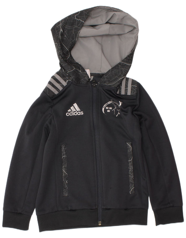 Adidas Boys Munster Rugby Zip Hoodie Sweater 7-8 Years Black Geometric