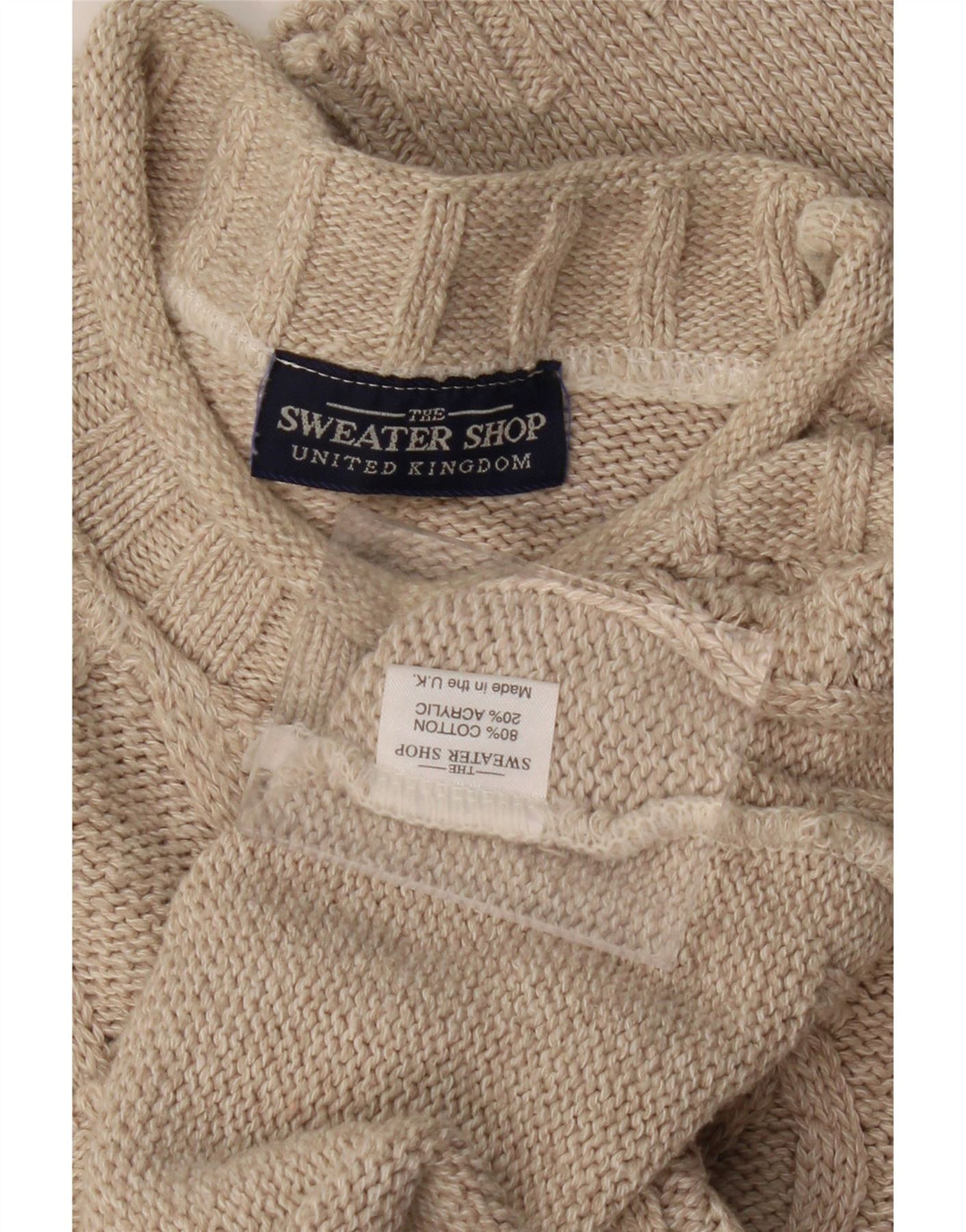 THE SWEATER SHOP Mens Turtle Neck Jumper Sweater Large Beige Cotton