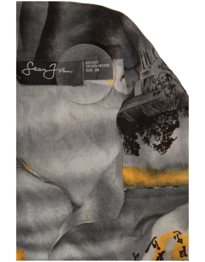 VINTAGE Mens Graphic Short Sleeve Shirt Medium Grey Silk