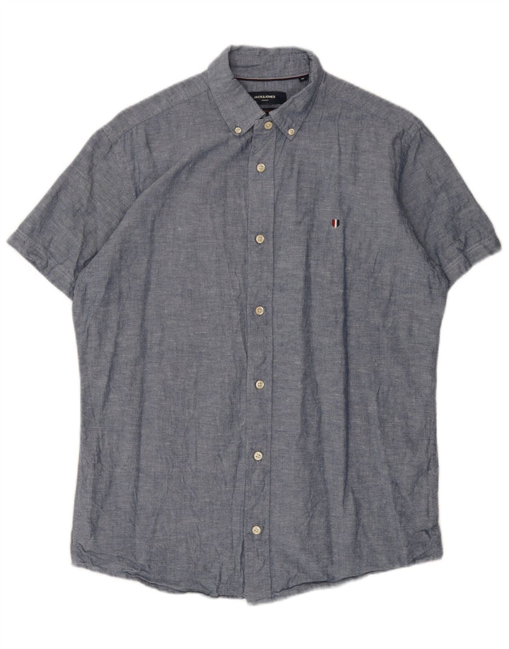 Jack & Jones Mens Short Sleeve Shirt Medium Blue Cotton