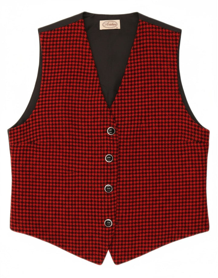 AVALON Womens Waistcoat UK 14 Large  Red Houndstooth Virgin Wool