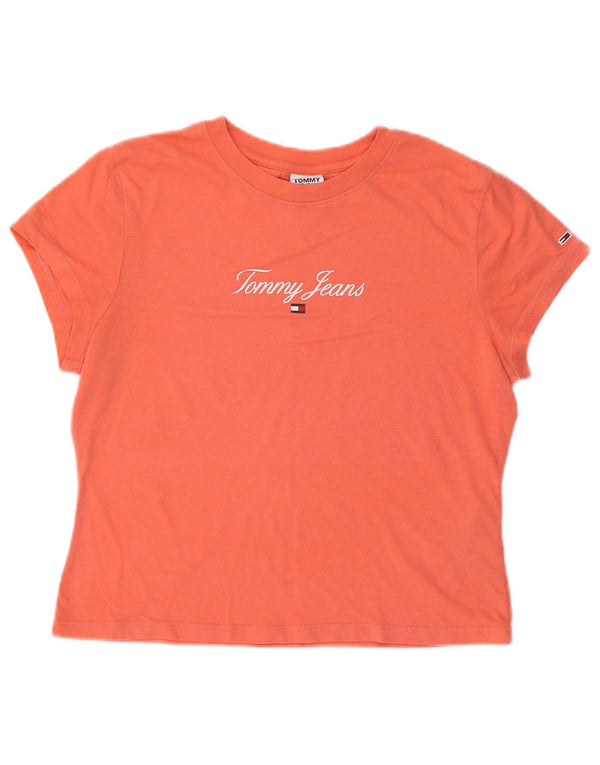 Tommy Hilfiger Womens Crop Graphic T-Shirt Top UK 14 Large Pink Cotton