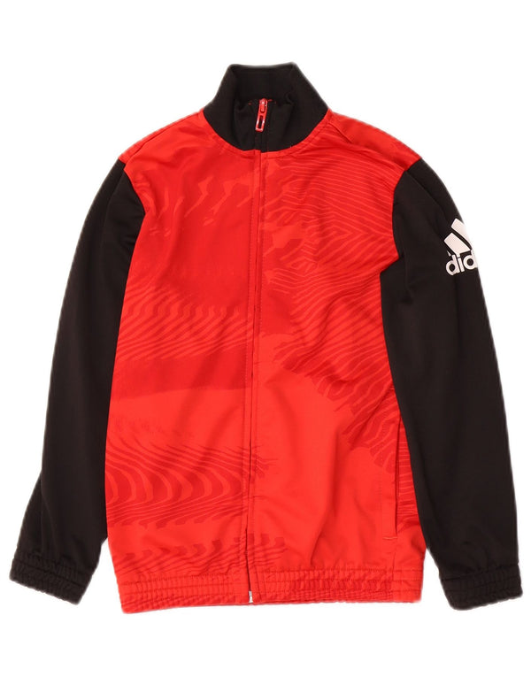 ADIDAS Boys Graphic Tracksuit Top Jacket 7-8 Years Red Colourblock