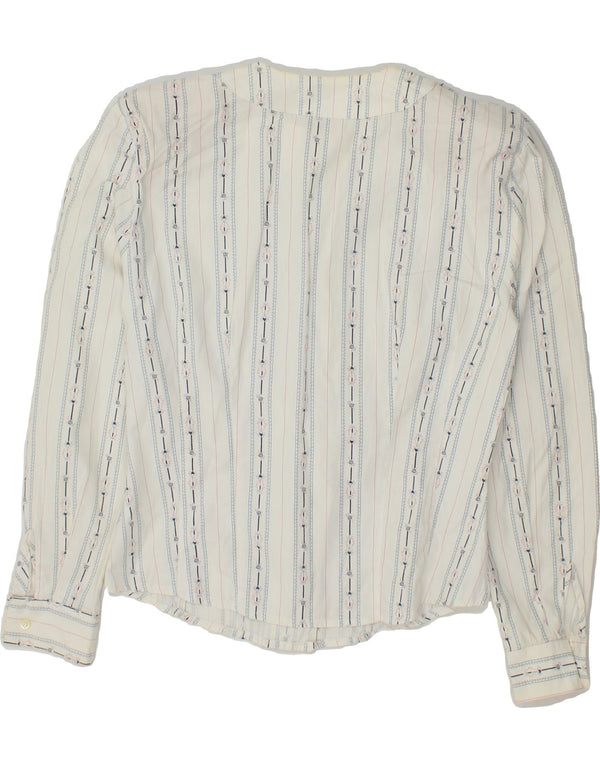 VINTAGE Womens Shirt Blouse UK 12 Medium White Striped Cotton