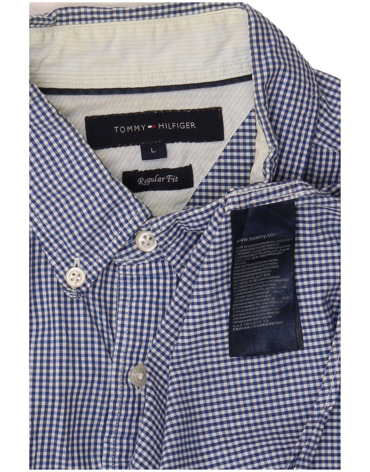 TOMMY HILFIGER Mens Regular Fit Shirt Large Blue Gingham Cotton
