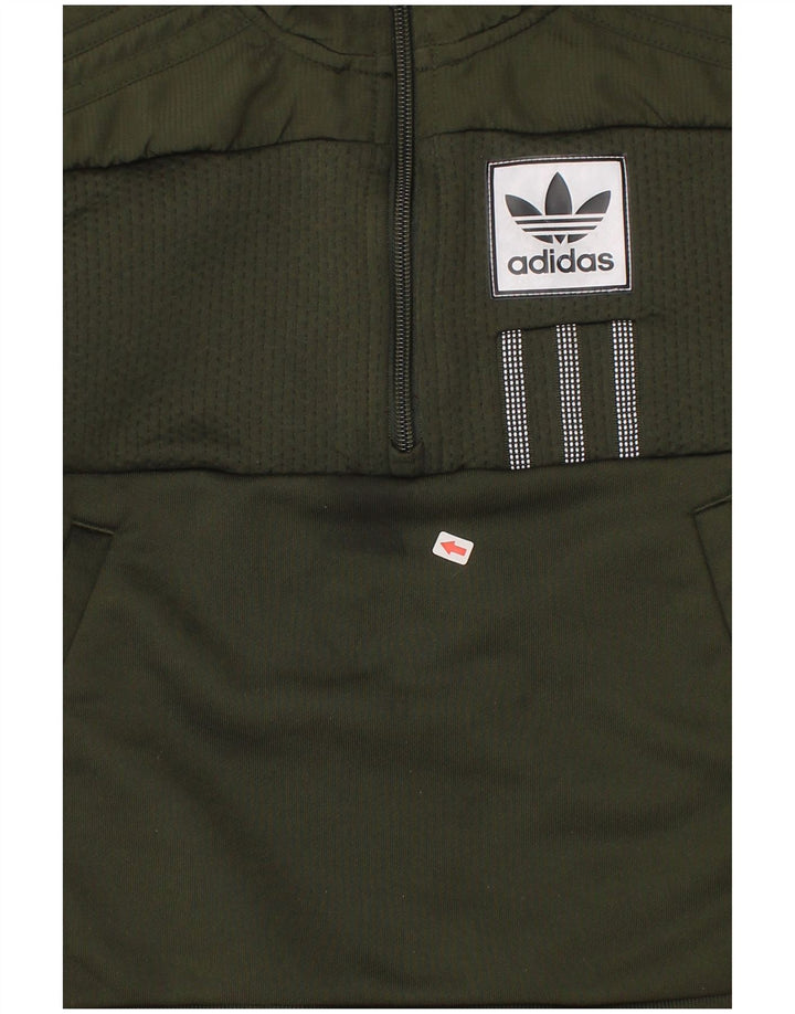 Adidas Boys Graphic Zip Neck Sweatshirt Jumper 7-8 Years Green Polyester