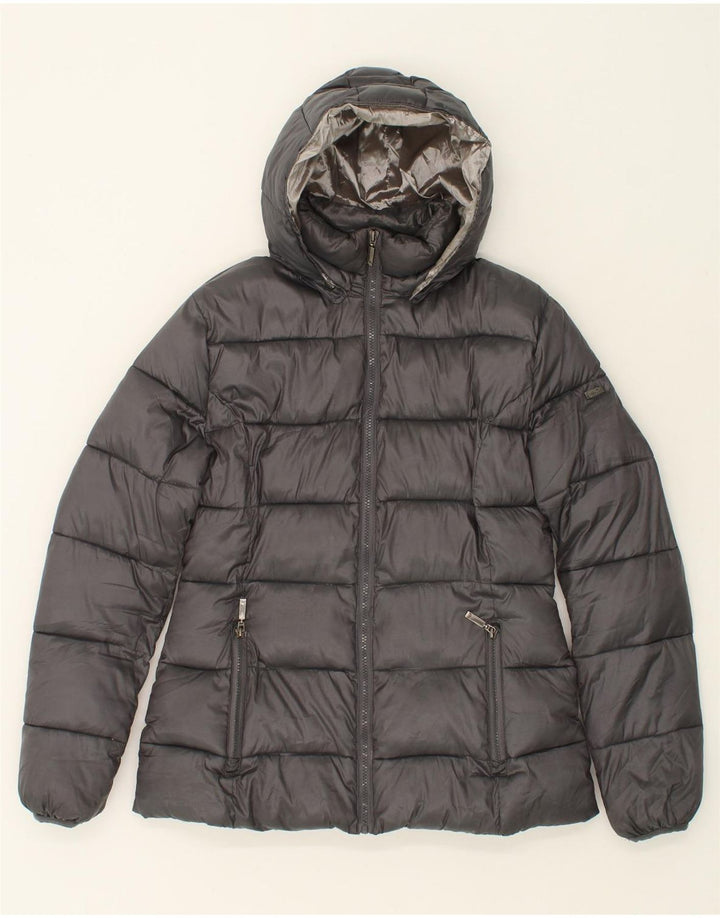 ELLESSE Womens Hooded Padded Jacket UK 16 Large Grey Polyester Vintage Ellesse and Second-Hand Ellesse from Messina Hembry 