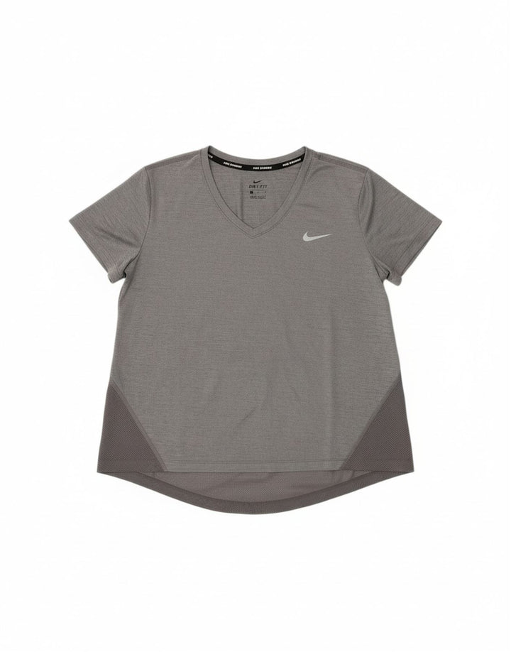 NIKE Womens Dri Fit T-Shirt Top UK 14 Medium Grey Colourblock Polyester