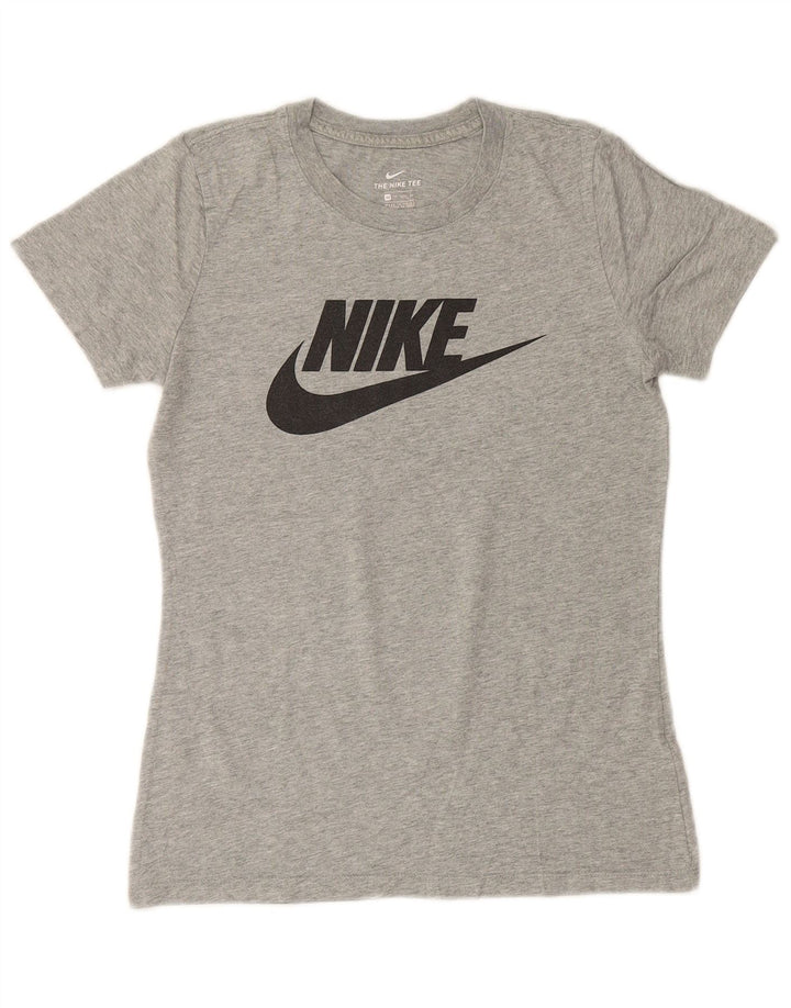NIKE Womens Graphic T-Shirt Top UK 6 XS Grey Flecked Cotton