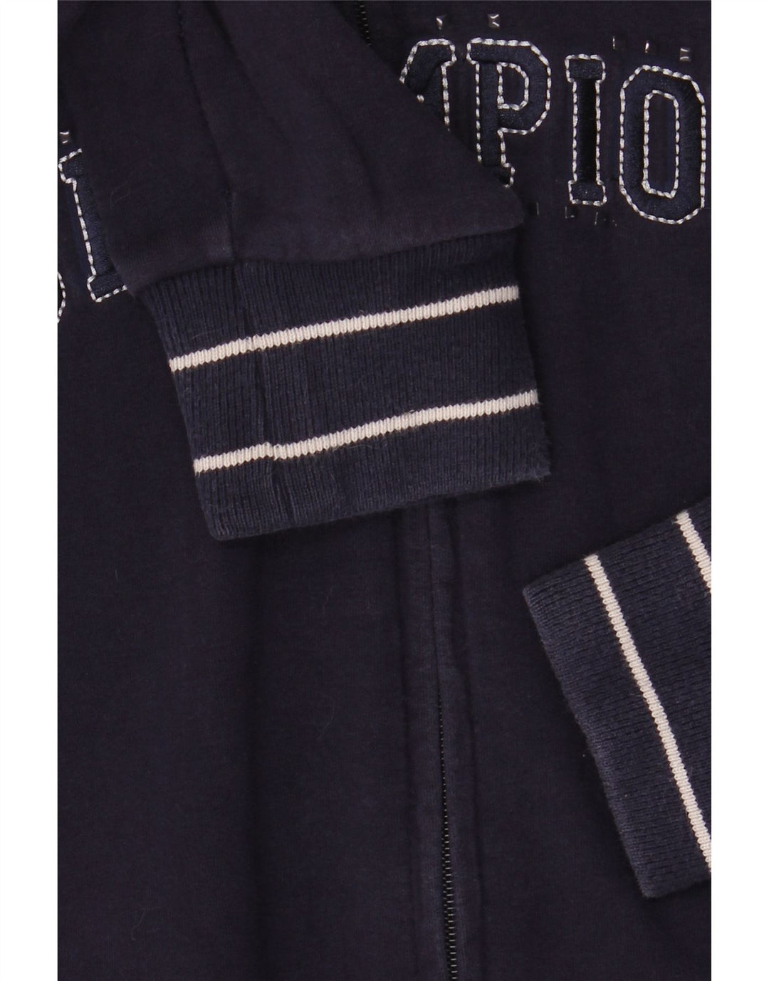 CHAMPION Womens Graphic Zip Hoodie Sweater UK 16 Large Navy Blue Cotton