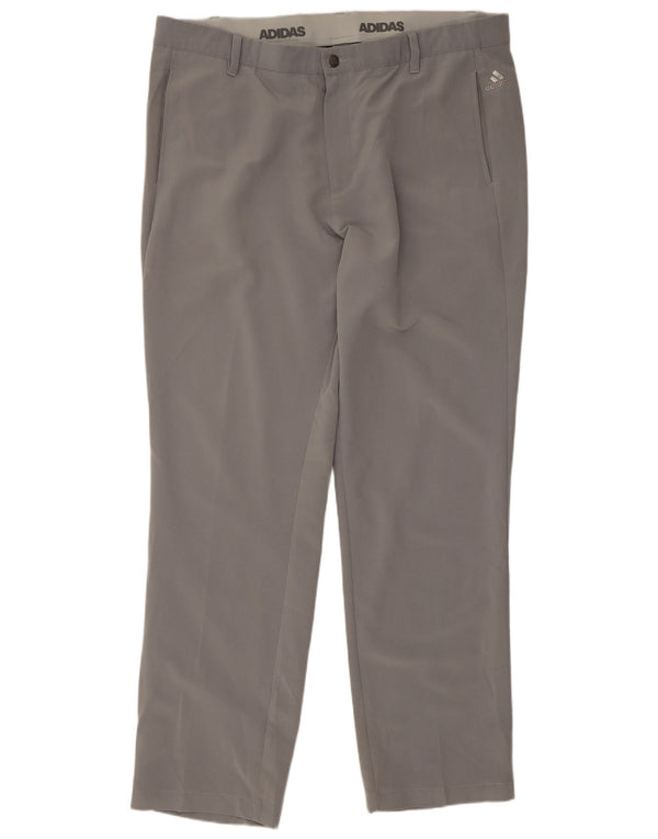 Adidas Mens Straight Chino Trousers W38 L32 Grey Polyester