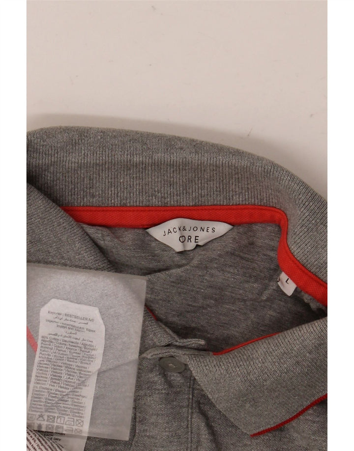 JACK & JONES Mens Polo Shirt Large Grey Cotton
