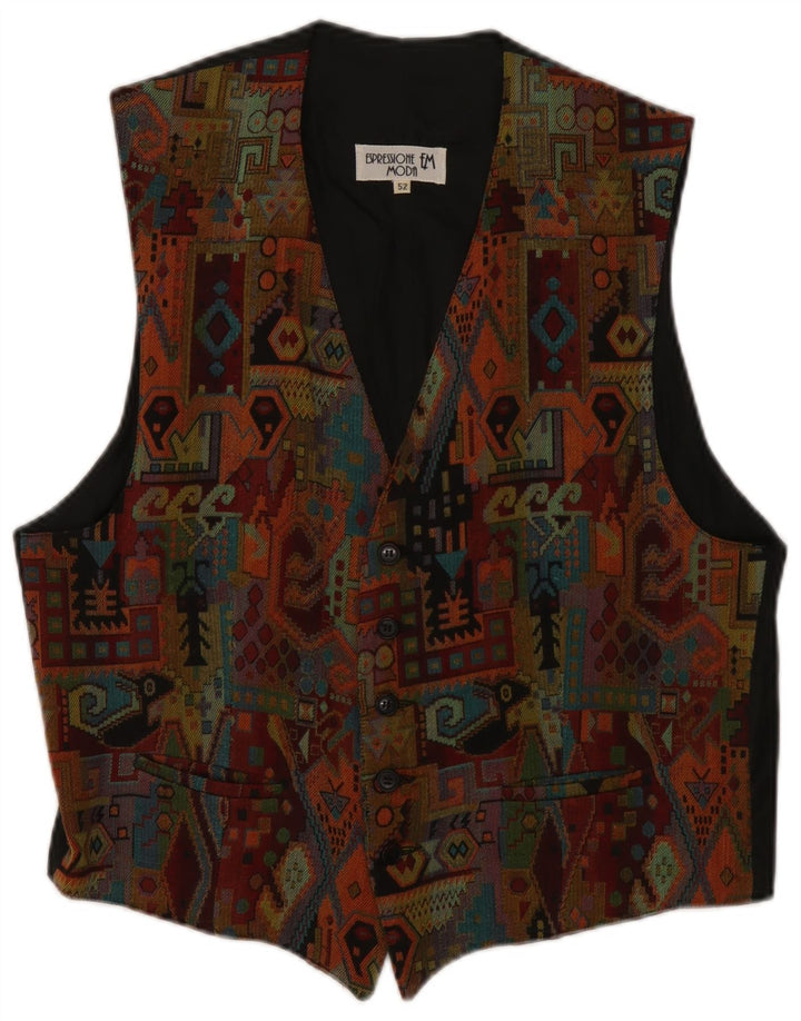 Vintage Mens Waistcoat IT 52 Large Multicoloured Geometric Viscose Aztec