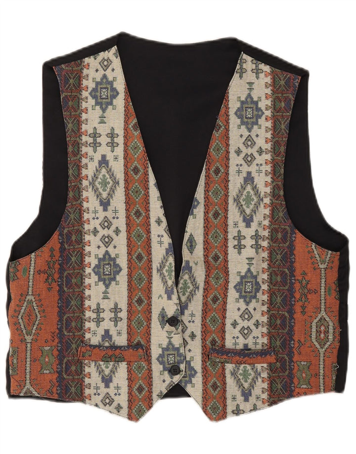 Vintage Womens Waistcoat UK 14 Medium Black Geometric