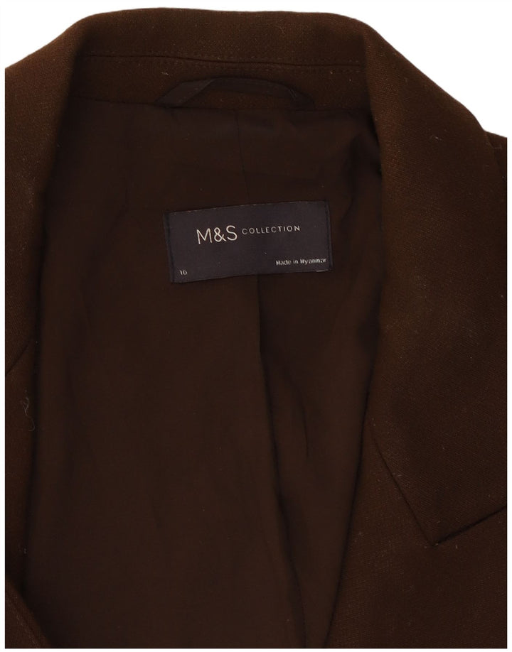 Marks & Spencer Womens Double Breasted Blazer Jacket UK 16 Large Brown
