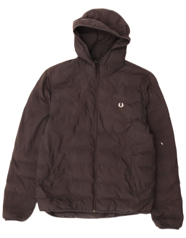 Fred Perry Mens Hooded Padded Jacket UK 40 Large Black Polyester