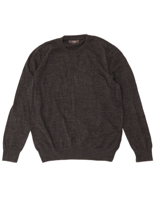 Marks & Spencer Mens Crew Neck Jumper Sweater Medium Grey Flecked Cotton