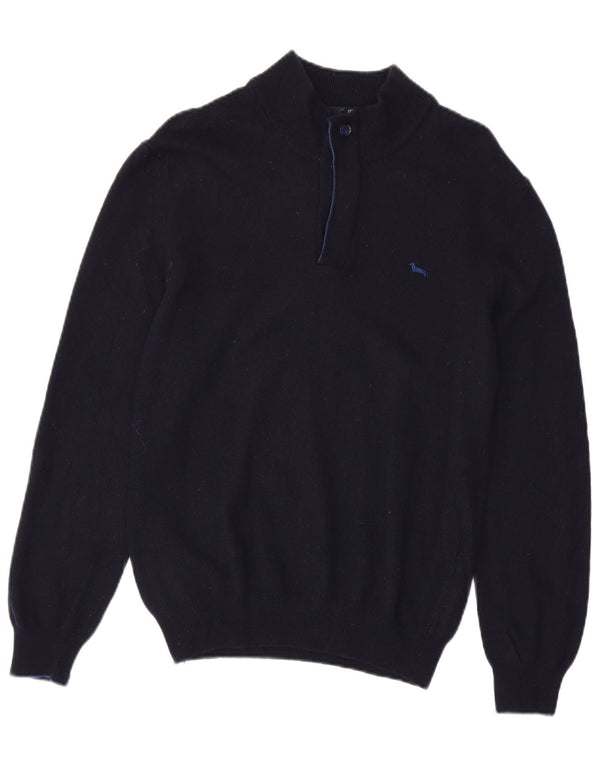 Harmont & Blaine Womens Zip Neck Jumper Sweater UK 12 Medium Navy Blue Wool