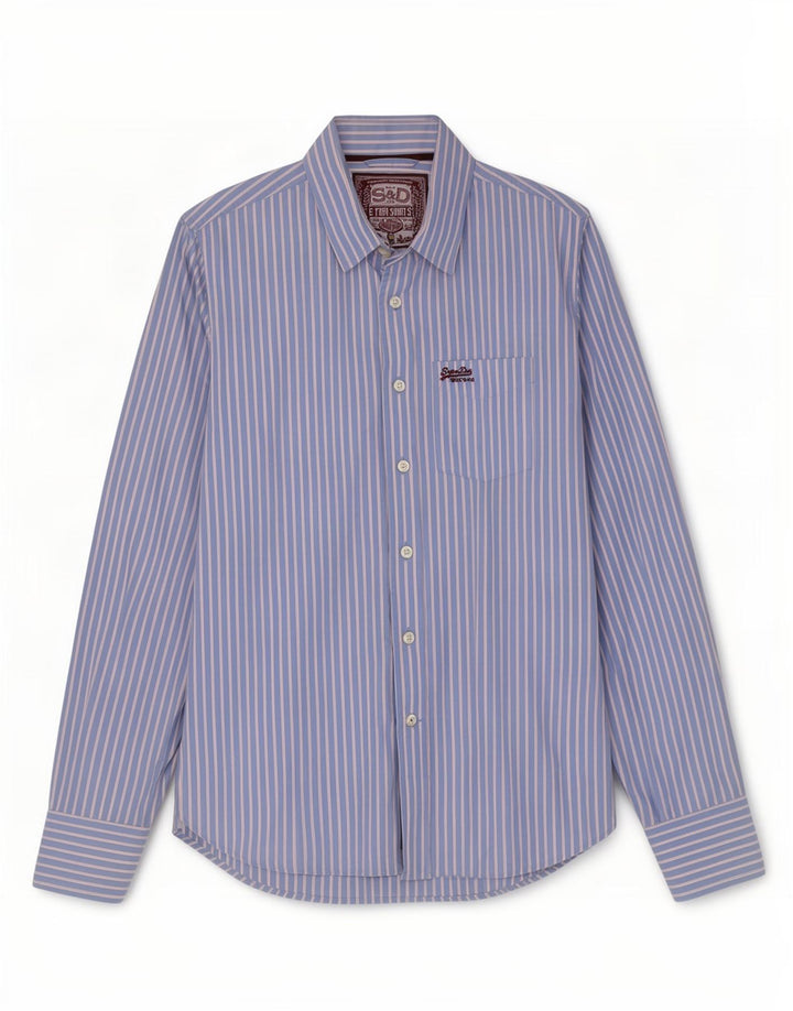 Superdry Mens Shirt Large Blue Pinstripe Cotton