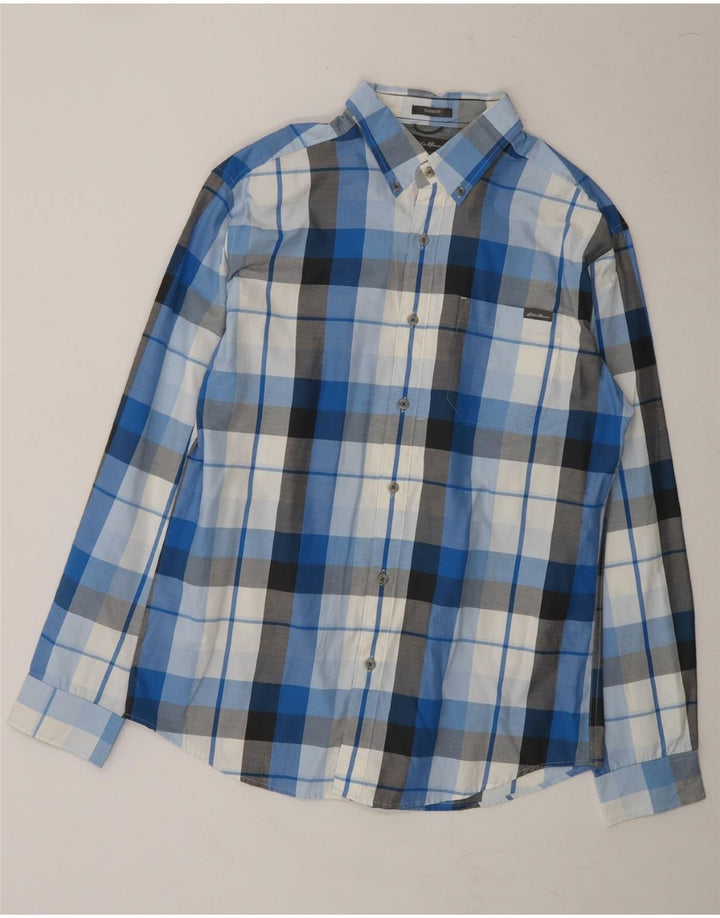 EDDIE BAUER Mens Classic Fit Shirt Medium Blue Check Cotton Vintage Eddie Bauer and Second-Hand Eddie Bauer from Messina Hembry 