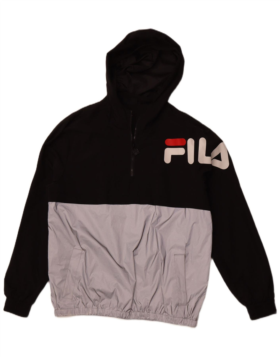 FILA Mens Hooded Zip Neck Tracksuit Top Jacket Large Black Colourblock