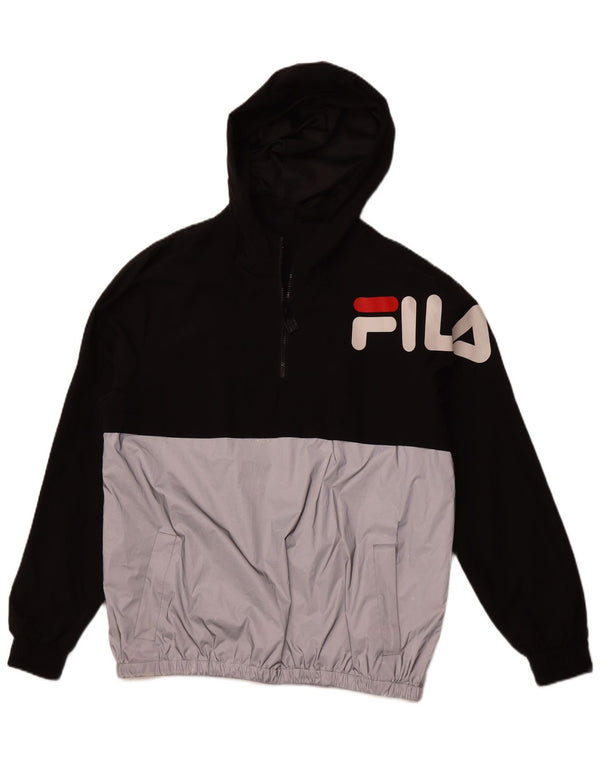 FILA Mens Hooded Zip Neck Tracksuit Top Jacket Large Black Colourblock