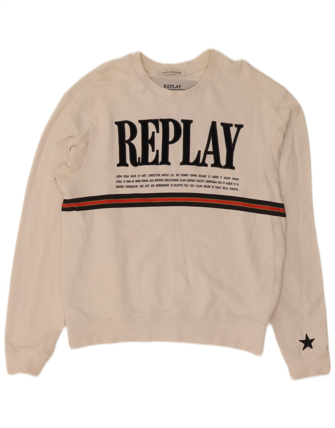 Replay Womens Graphic Sweatshirt Jumper UK 14 Medium White Cotton