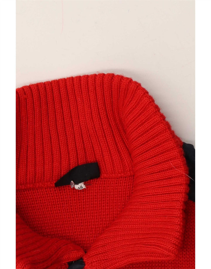Vintage Mens Button Neck Jumper Sweater IT 48 Medium Red Colourblock