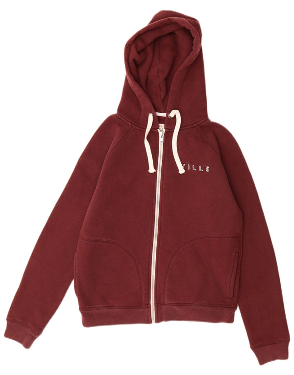 Jack Wills Womens Zip Hoodie Sweater UK 8 Small Burgundy Cotton