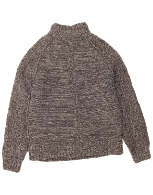 FAT FACE Mens Zip Neck Jumper Sweater Large Grey Lambswool