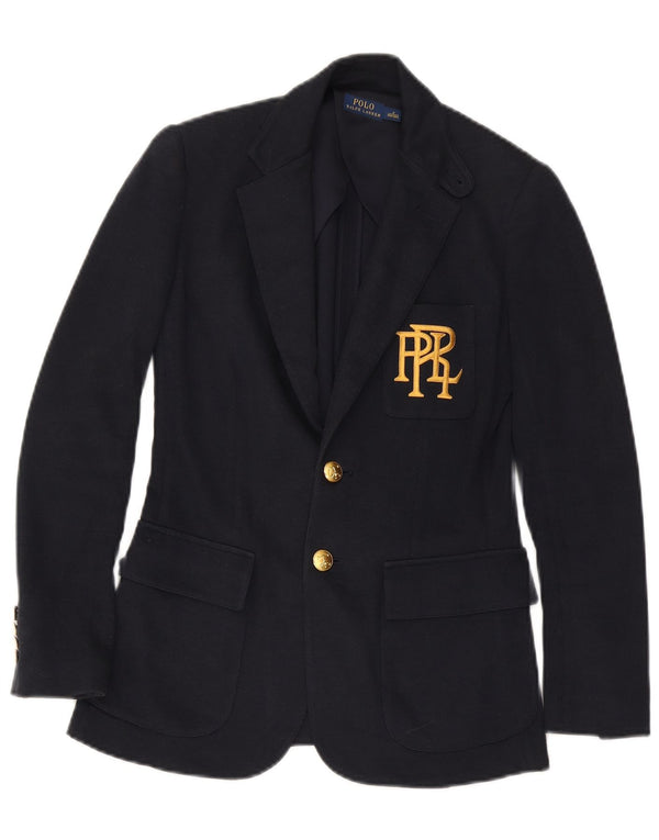 Polo Ralph Lauren Womens 2 Button Blazer Jacket US 0 XS Navy Blue Cotton