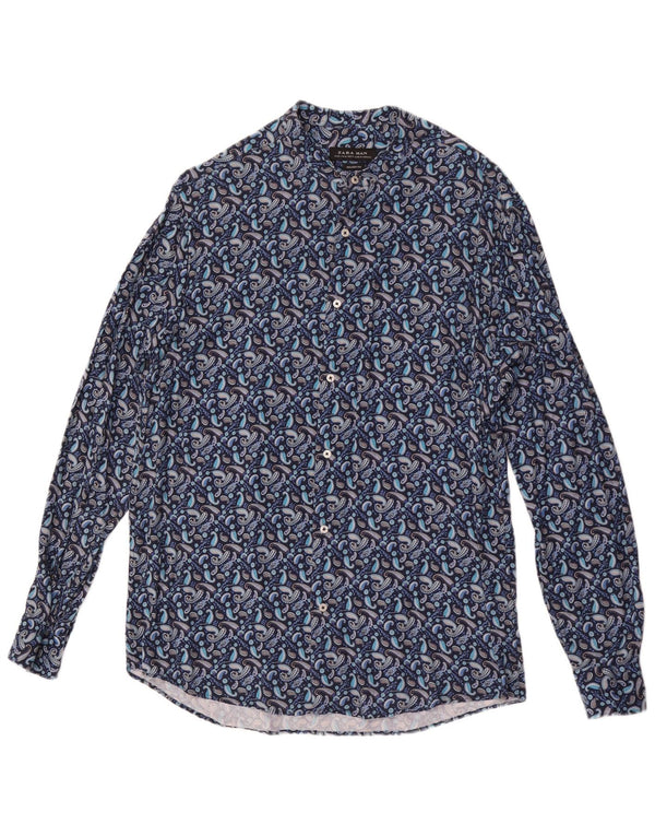Zara Mens Relaxed Fit Shirt XL Blue Paisley Viscose